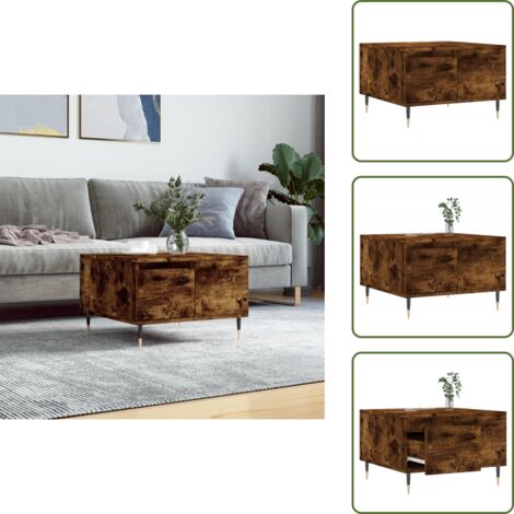 The Living Store Mesa de centro madera contrachapada roble ahumado 55x55x36,5 cm - Madera contrachapada