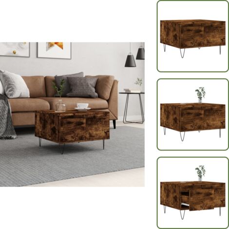 The Living Store Mesa de centro madera contrachapada roble ahumado 55x55x36,5 cm - Madera contrachapada