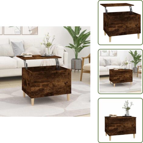 The Living Store Mesa de centro madera contrachapada roble ahumado 60x44,5x45 cm - Mesa de centro de madera