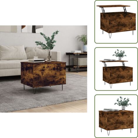 The Living Store Mesa de centro madera contrachapada roble ahumado 60x44,5x45 cm - Mesa de salón