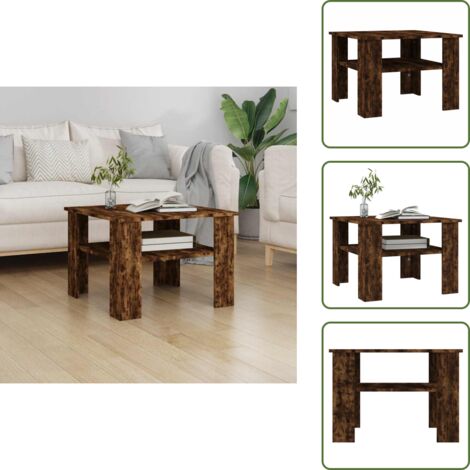 The Living Store Mesa de centro madera contrachapada roble ahumado 60x60x42 cm - Mesa de salón