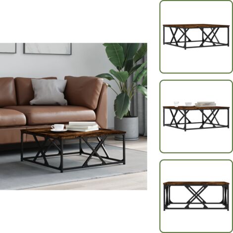 The Living Store Mesa de centro madera contrachapada roble ahumado 70x70x30 cm - Mesa de salón