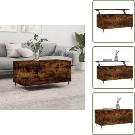 The Living Store Mesa de centro madera contrachapada roble ahumado 90x44,5x45 cm - Mesa de salón