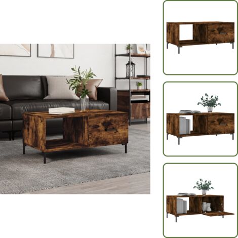 The Living Store Mesa de centro madera contrachapada roble ahumado 90x50x40 cm - Mesa de salón