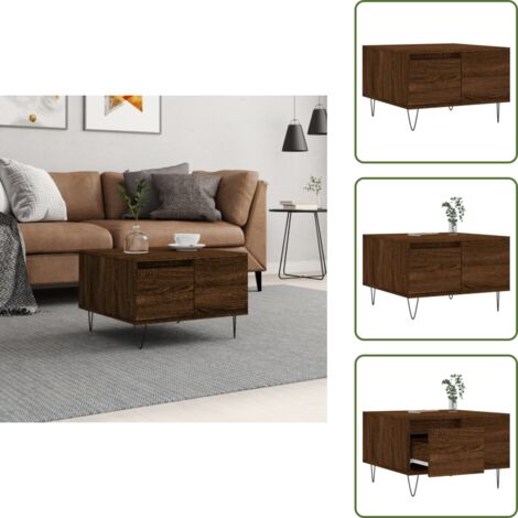The Living Store Mesa de centro madera contrachapada roble marrón 55x55x36,5 cm - Madera contrachapada