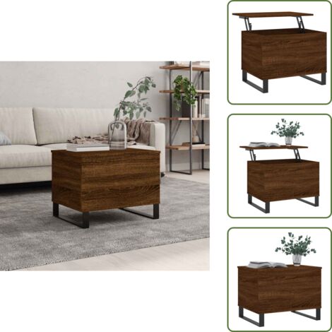 The Living Store Mesa de centro madera contrachapada roble marrón 60x44,5x45 cm - Mesa de salón