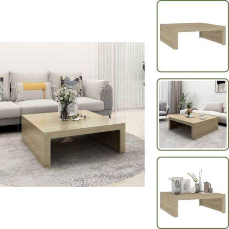 The Living Store Mesa de centro madera contrachapada roble Sonoma 100x100x35 cm - Mesa de centro de madera