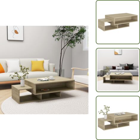 The Living Store Mesa de centro madera contrachapada roble Sonoma 105x55x32 cm - Almacenamiento