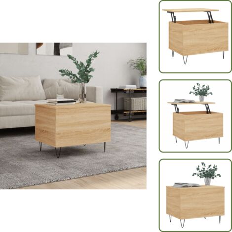 The Living Store Mesa de centro madera contrachapada roble Sonoma 60x44,5x45 cm - Mesa de salón