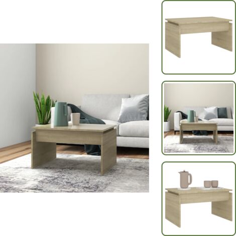 The Living Store Mesa de centro madera contrachapada roble Sonoma 68x50x38 cm - Mesa de centro de madera