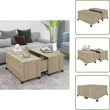 The Living Store Mesa de centro madera contrachapada roble Sonoma 75x75x38 cm - Mesa de centro