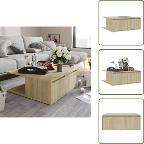 The Living Store Mesa de centro madera contrachapada roble Sonoma 80x80x31 cm - Mesa de centro de madera