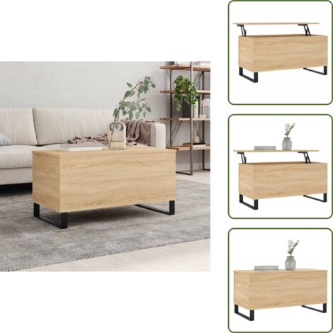 The Living Store Mesa de centro madera contrachapada roble Sonoma 90x44,5x45 cm - Mesa de salón