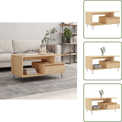The Living Store Mesa de centro madera contrachapada roble Sonoma 90x49x45 cm - Madera contrachapada