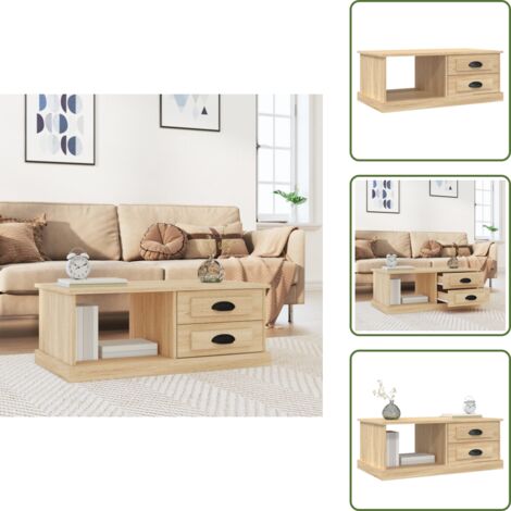 The Living Store Mesa de centro madera contrachapada roble Sonoma 90x50x35 cm - Mesa auxiliar