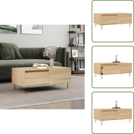 The Living Store Mesa de centro madera contrachapada roble Sonoma 90x50x36,5 cm - Madera contrachapada
