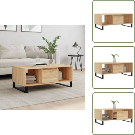The Living Store Mesa de centro madera contrachapada roble Sonoma 90x50x36,5 cm - Mesa de centro de madera