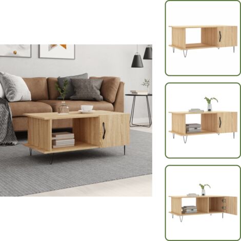 The Living Store Mesa de centro madera contrachapada roble Sonoma 90x50x40 cm - Madera contrachapada