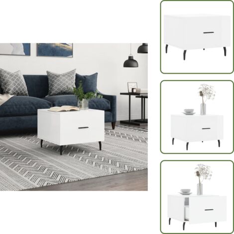 The Living Store Mesa de centro madera de ingeniería brillo blanco 50x50x40 cm - Madera contrachapada