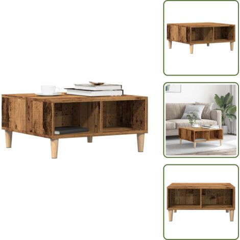 The Living Store Mesa de centro madera de ingeniería envejecida 60x60x30 cm - Madera de ingeniería