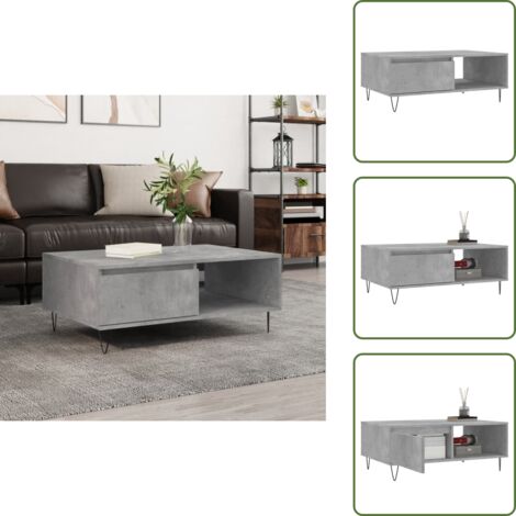 The Living Store Mesa de centro madera de ingeniería gris hormigón 90x60x35 cm - Madera contrachapada
