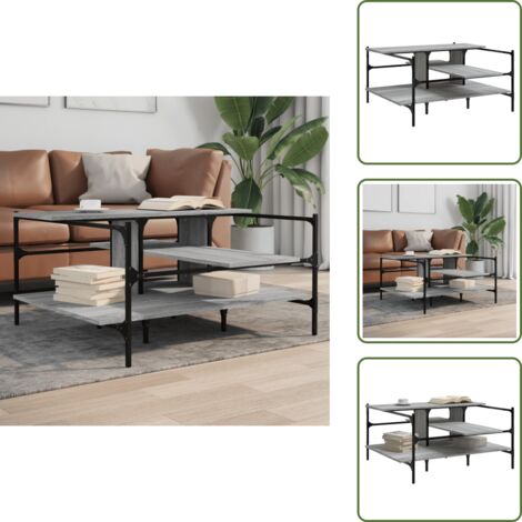 The Living Store Mesa de centro madera de ingeniería gris Sonoma 100x100x48,5 cm - Madera de ingeniería