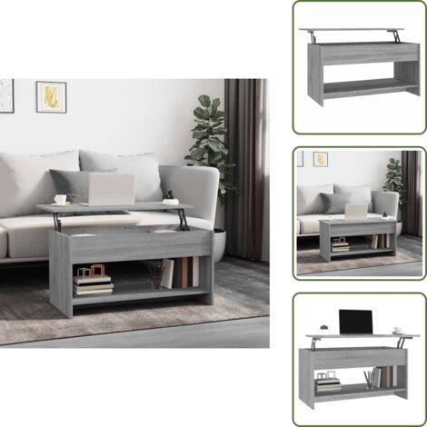 The Living Store Mesa de centro madera de ingeniería gris Sonoma 102x50x52,5 cm - Madera contrachapada