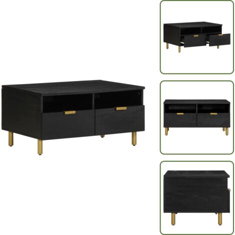 The Living Store Mesa de centro madera de ingeniería negra 80x54x40 cm - Madera de ingeniería