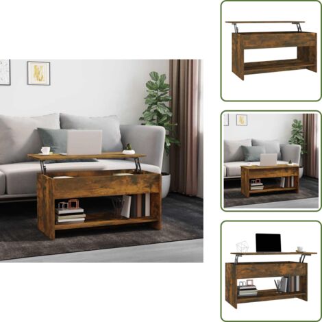 The Living Store Mesa de centro madera de ingeniería roble ahumado 102x50x52,5cm - Madera contrachapada