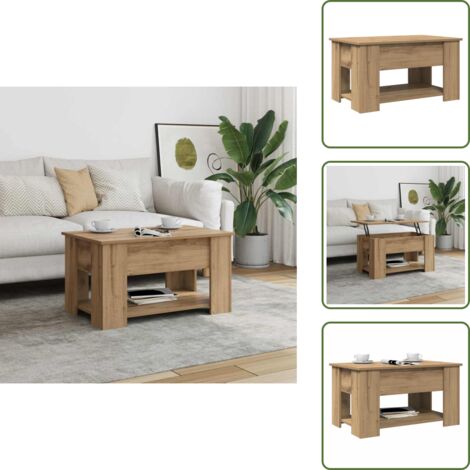 The Living Store Mesa de centro madera de ingeniería roble artesanal 79x49x41 cm - Mesa de comedor