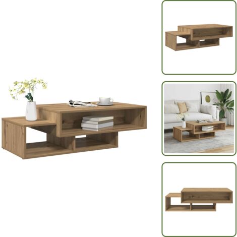 The Living Store Mesa de centro madera de ingeniería roble artisan 105x55x32 cm - Madera de ingeniería