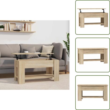 The Living Store Mesa de centro madera de ingeniería roble Sonoma 101x49x52 cm - Mesa de comedor