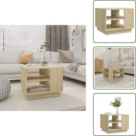 The Living Store Mesa de centro madera de ingeniería roble Sonoma 55x55x43 cm - Mesa de salón