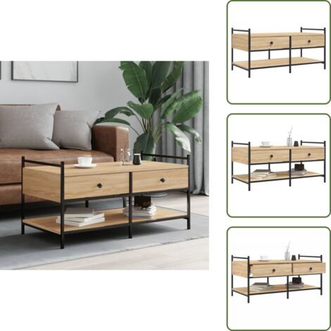 The Living Store Mesa de centro madera de ingeniería roble Sonoma 99x50x50 cm - Mesa de salón