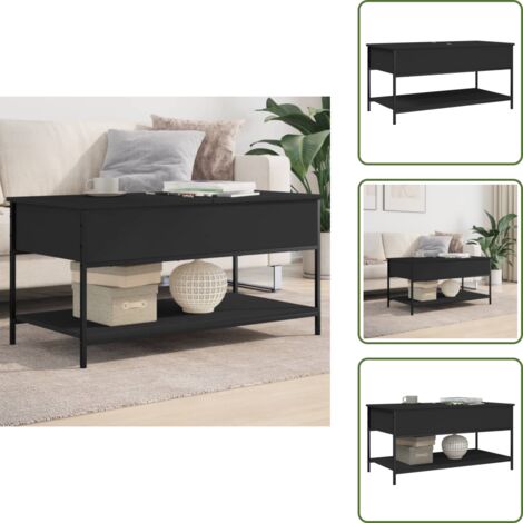 The Living Store Mesa de centro madera de ingeniería y metal negro 100x50x50 cm - Madera de ingeniería