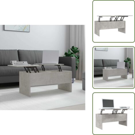 The Living Store Mesa de centro madera ingeniería gris hormigón 102x50,5x46,5 cm - Madera contrachapada