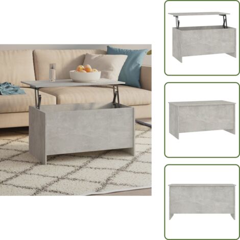 The Living Store Mesa de centro madera ingeniería gris hormigón 102x55,5x52,5 cm - Mesa de comedor
