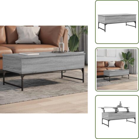 The Living Store Mesa de centro madera ingeniería metal gris Sonoma 100x50x40 cm - Madera de ingeniería