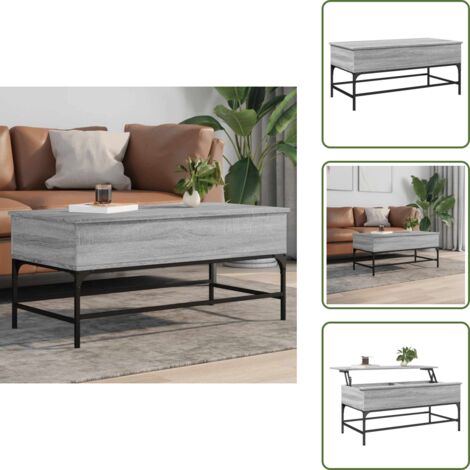 The Living Store Mesa de centro madera ingeniería metal gris Sonoma 100x50x45 cm - Madera de ingeniería
