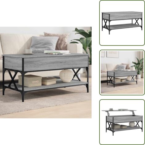 The Living Store Mesa de centro madera ingeniería metal gris Sonoma 100x50x50 cm - Madera de ingeniería