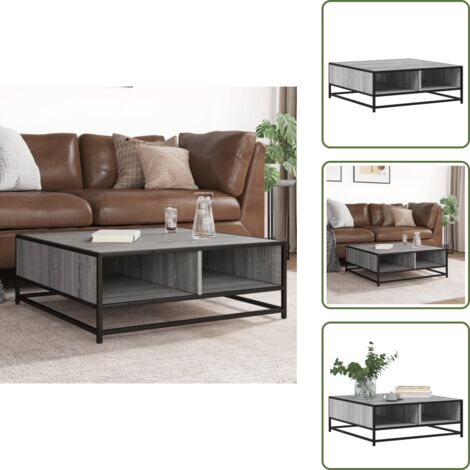 The Living Store Mesa de centro madera ingeniería metal gris Sonoma 80x80x30 cm - Mesa de centro gris