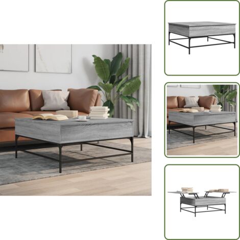 The Living Store Mesa de centro madera ingeniería metal gris Sonoma 95x95x45 cm - Mesa de salón