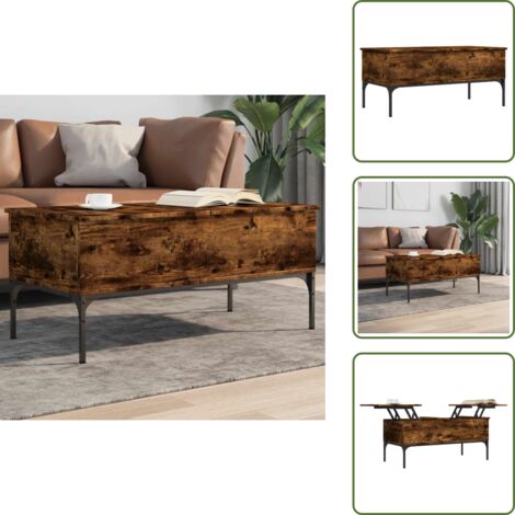The Living Store Mesa de centro madera ingeniería metal roble humo 100x50x45cm - Mesa de salón