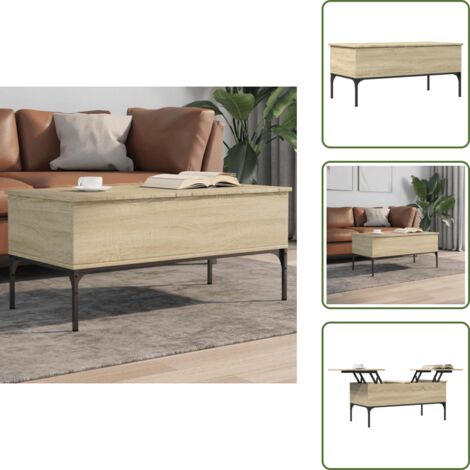 The Living Store Mesa de centro madera ingeniería metal roble Sonoma 100x50x45cm - Madera de ingeniería