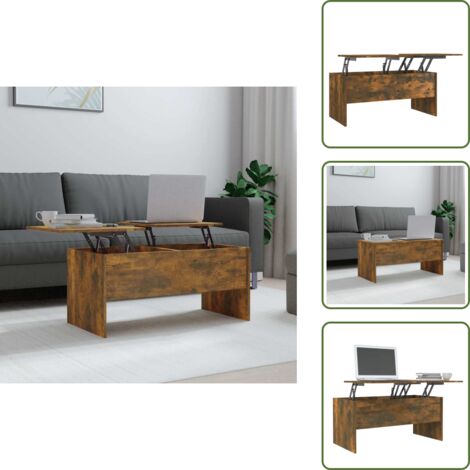 The Living Store Mesa de centro madera ingeniería roble ahumado 102x50,5x46,5 cm - Madera contrachapada