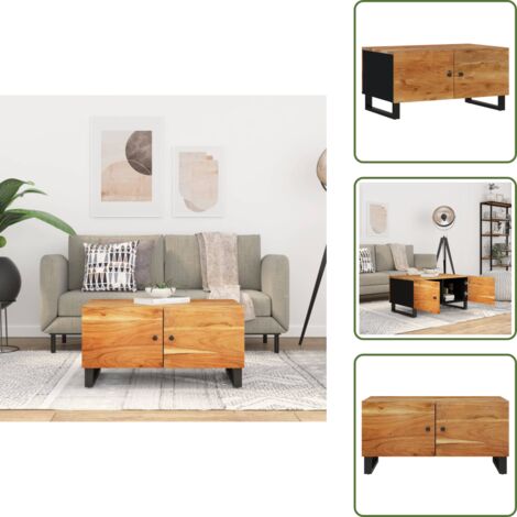 The Living Store Mesa de centro madera maciza acacia y contrachapada 80x50x40 cm - Madera maciza