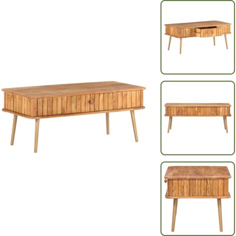 The Living Store Mesa de centro madera maciza de acacia 100x50x40 cm - Mesa decorativa