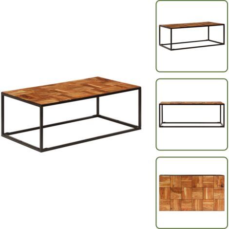 The Living Store Mesa de centro madera maciza de acacia y acero 110x60x40 cm - Madera maciza