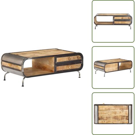 The Living Store Mesa de centro madera maciza de mango 100x50x35 cm - Madera de mango