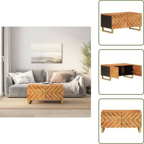 The Living Store Mesa de centro madera maciza de mango negro marrón 80x50x40 cm - Madera maciza